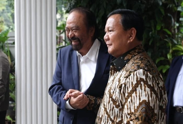 Di kediamannya, Ketua Umum Partai Gerindra sekaligus presiden terpilih Prabowo Subianto menerima kunjungan Ketua Umum Partai NasDem Surya Paloh, pada Kamis (25/4/2024) sore. (Dok. Tim Media Prabowo Subianto)