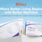 BElixz product line featuring SHIRUTO, LIVCORE, and I-VXION against a light blue background with the tagline "Where Better Living Begins with Better Nutrition"